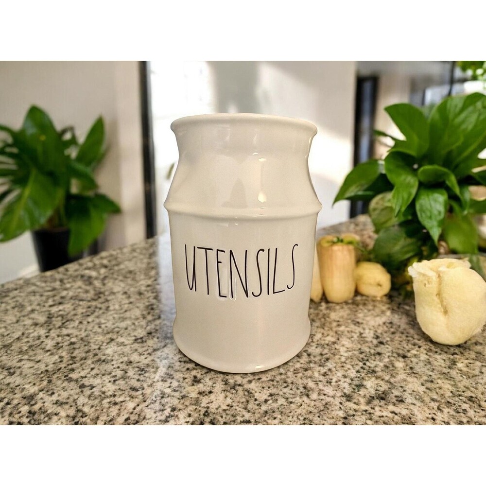 Rae Dunn Artisan Collection by Magenta Kitchen UTENSILS Crock  Ivory HTF.